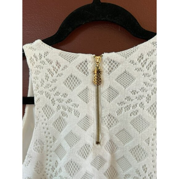 Vineyard Vines Women's White Lace Printed Sleeveless Lynn Top Small Fringe Hem - Picture 5 of 5